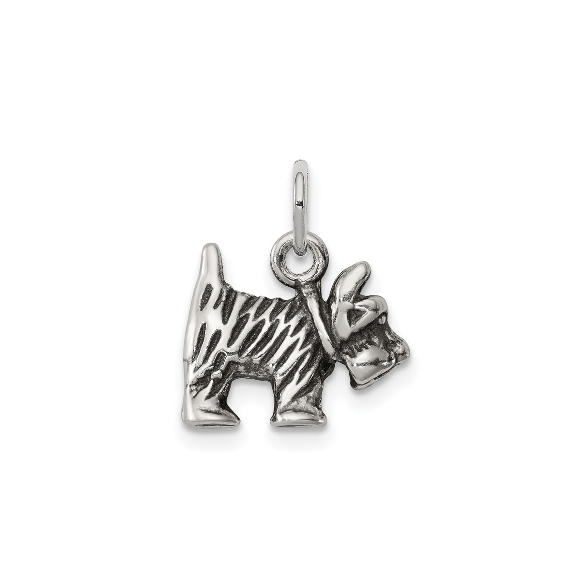 Sterling Silver Scottish Terrier Charm Pendant, Textured Dog Silhouette Keepsake Jewelry