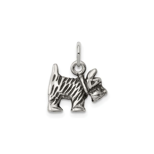 Sterling Silver Scottish Terrier Charm Pendant, Textured Dog Silhouette Keepsake Jewelry