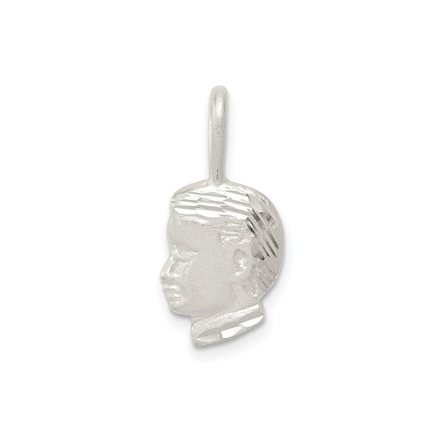 Sterling Silver Boy Head Pendant with Textured Hair, Symbolic Family Keepsake Charm