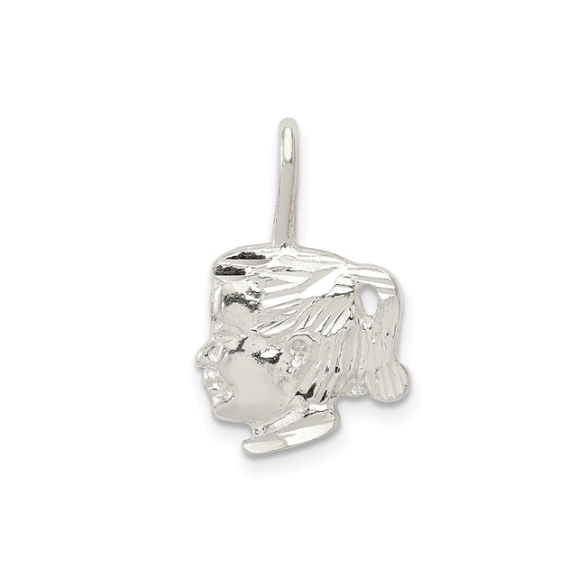 Sterling Silver Girl Profile Charm Pendant with Ponytail, Sentimental Family Keepsake Jewelry