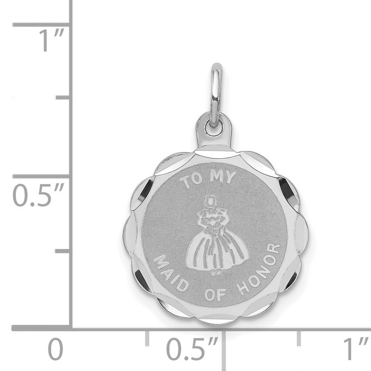 Sterling Silver Maid of Honor Pendant with Scalloped Edge and Bridal Figure