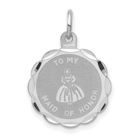 Sterling Silver Maid of Honor Pendant with Scalloped Edge and Bridal Figure