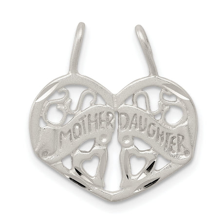 Sterling Silver Heart Split Pendant with Mother and Daughter Engraving, Two-Piece Keepsake Charm