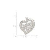 Sterling Silver Heart Pendant with Rosebud Design, Sentimental Grandma Jewelry for Women