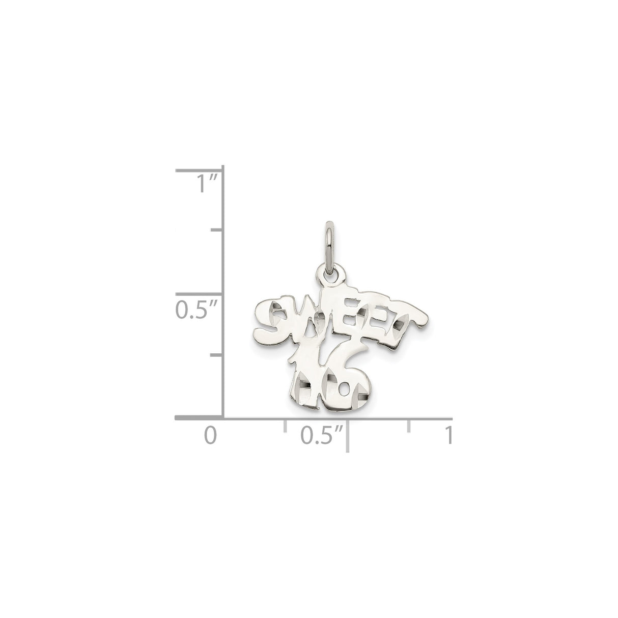 Sterling Silver Sweet 16 Pendant Charm, Polished Cutout Number Birthday Jewelry for Teens