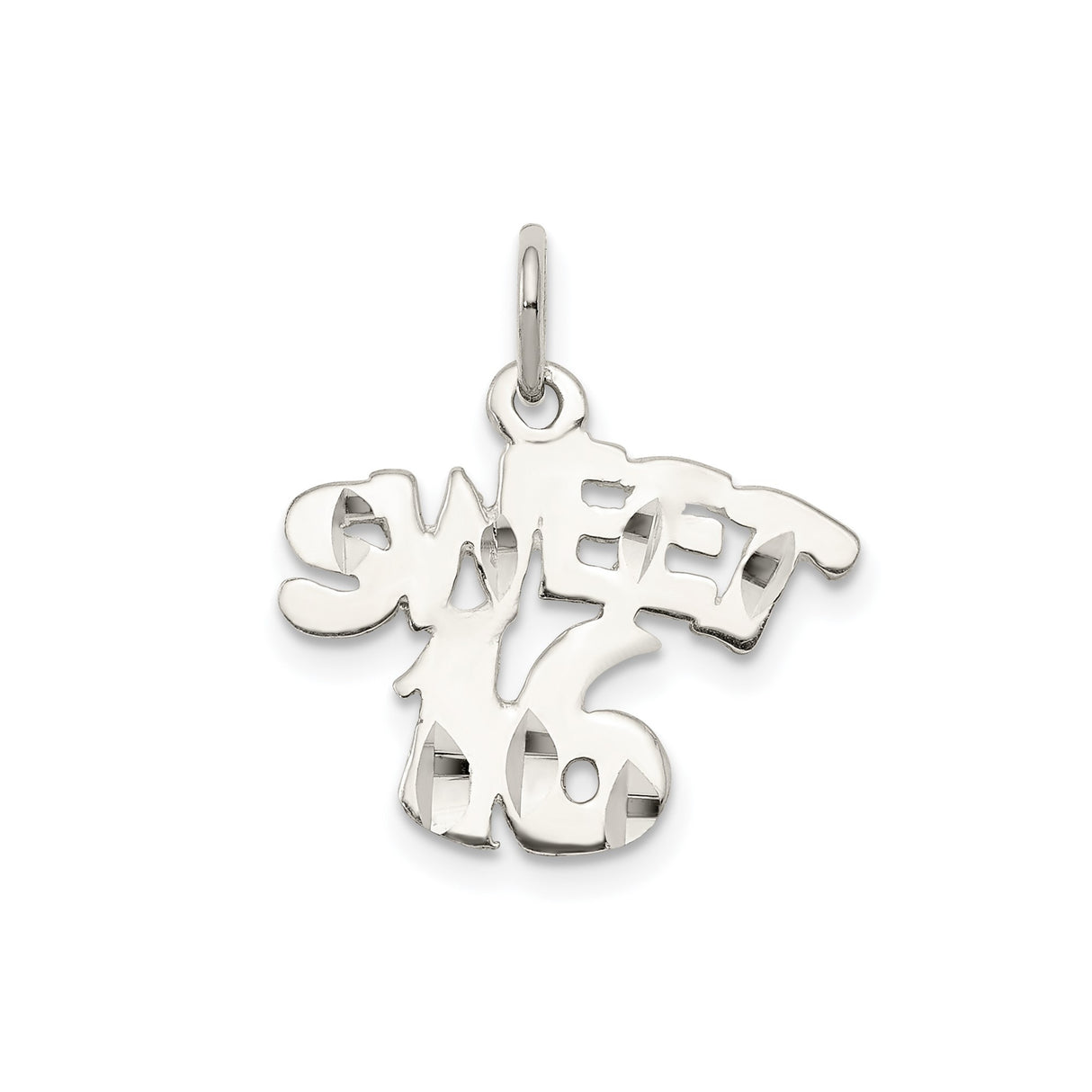 Sterling Silver Sweet 16 Pendant Charm, Polished Cutout Number Birthday Jewelry for Teens