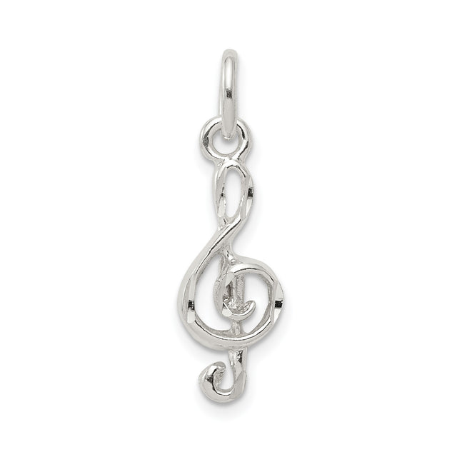 Sterling Silver Treble Clef Pendant Charm, Polished Open Music Symbol Design