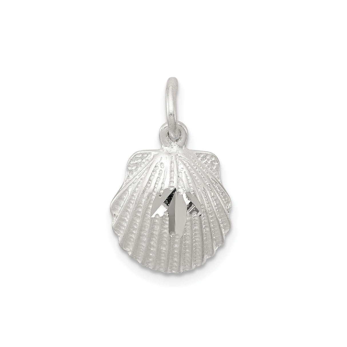 Sterling Silver Pendant, Scallop Shell with Pilgrim Staff, Camino de Santiago Christian Jewelry