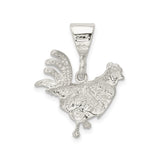 Sterling Silver Rooster Pendant with Intricate Feather Detail, Rustic Country Symbol