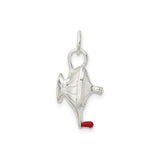 Sterling Silver Dreidel Pendant Charm with Red Accent, Hanukkah Jewish Symbol
