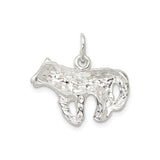 Sterling Silver Cow Charm Pendant with Realistic Grazing Cow Design, Farming Jewelry