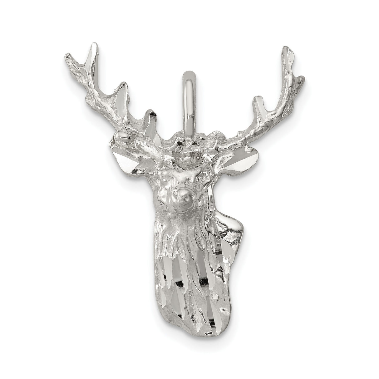Sterling Silver Elk Head Pendant with Detailed Antlers, Rustic Wildlife Charm for Men or Unisex