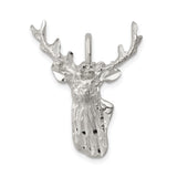 Sterling Silver Elk Head Pendant with Detailed Antlers, Rustic Wildlife Charm for Men or Unisex