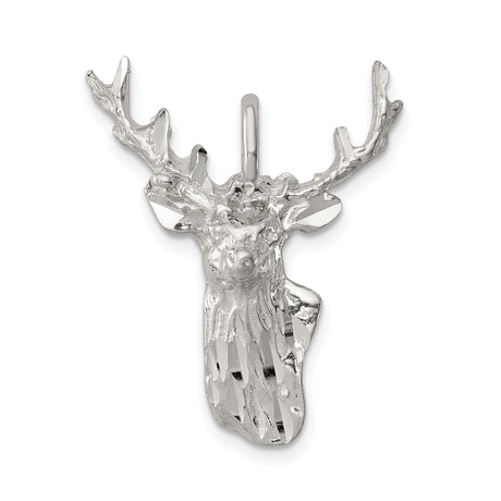 Sterling Silver Elk Head Pendant with Detailed Antlers, Rustic Wildlife Charm for Men or Unisex