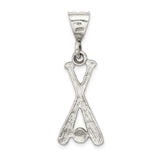 Sterling Silver Baseball Pendant with Crossed Bats and Ball Sports Theme Jewelry