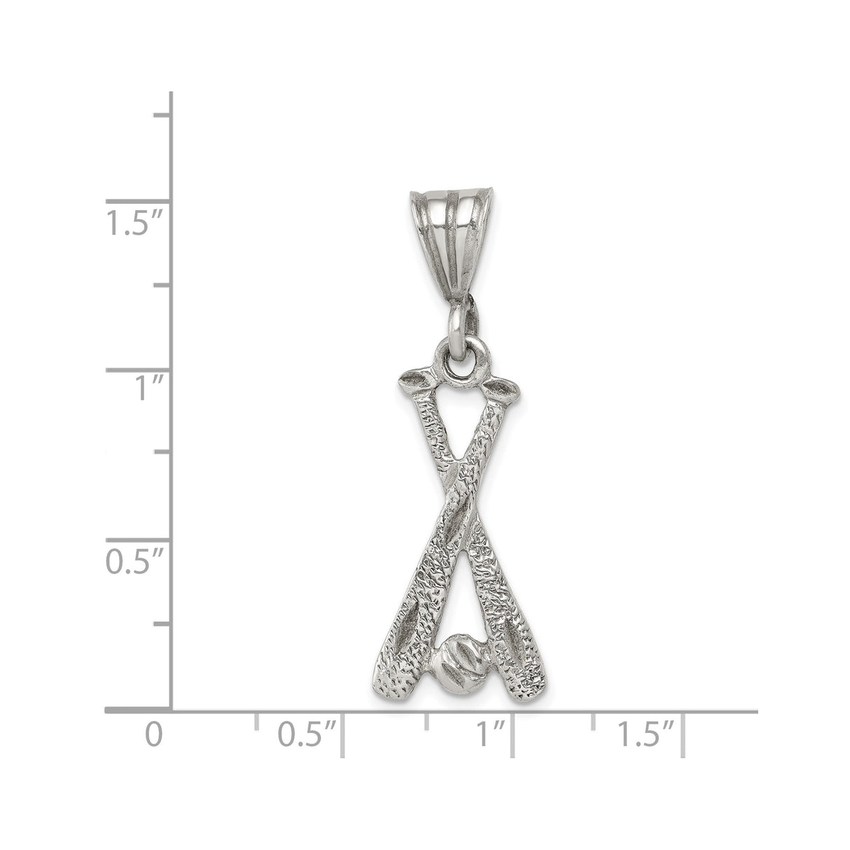 Sterling Silver Baseball Pendant with Crossed Bats and Ball Sports Theme Jewelry