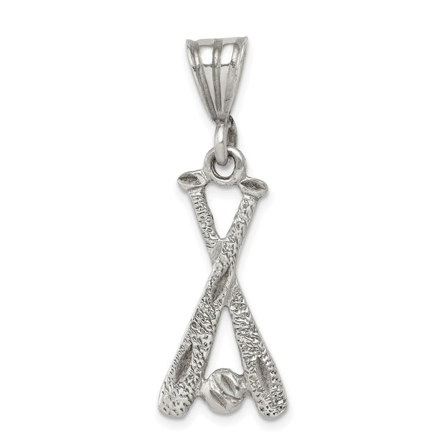Sterling Silver Baseball Pendant with Crossed Bats and Ball Sports Theme Jewelry
