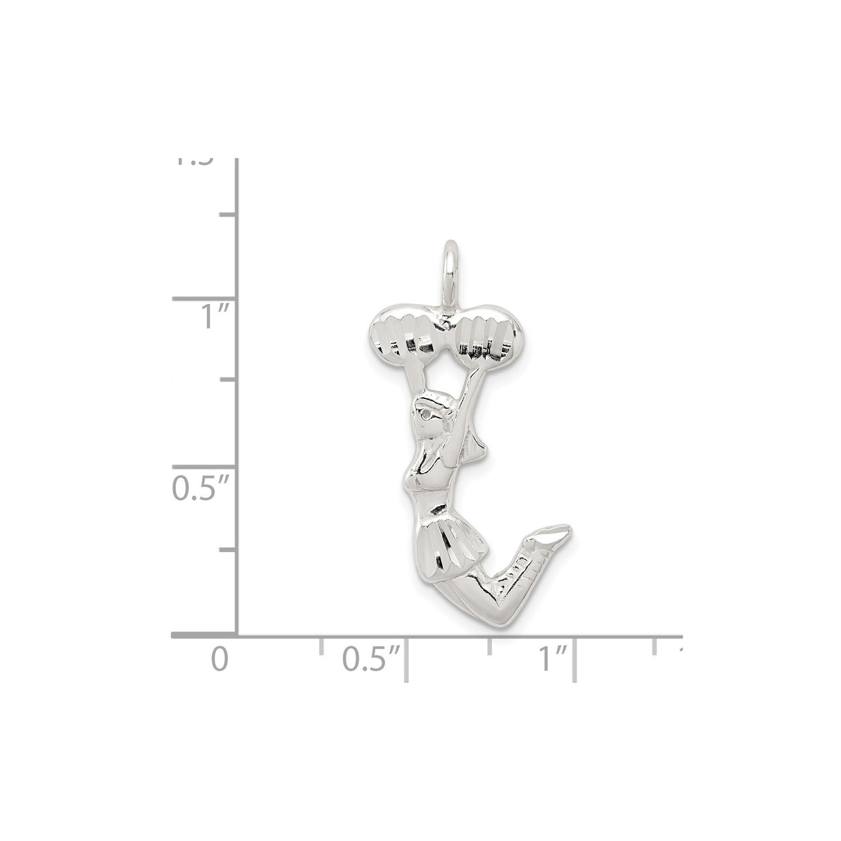 Sterling Silver Cheerleader Pendant with Pom-Poms and Skirt Design for Women or Girls