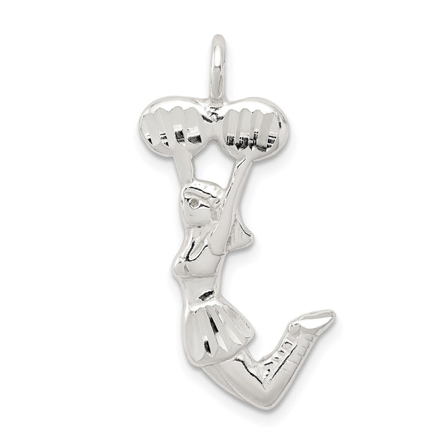 Sterling Silver Cheerleader Pendant with Pom-Poms and Skirt Design for Women or Girls