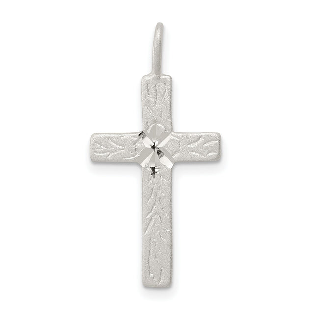 Diamond-cut Cross Charm Pendant in Real 925 Sterling Silver