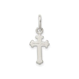 Sterling Silver Cross Pendant with Polished Fleur Design, Unisex Religious Charm