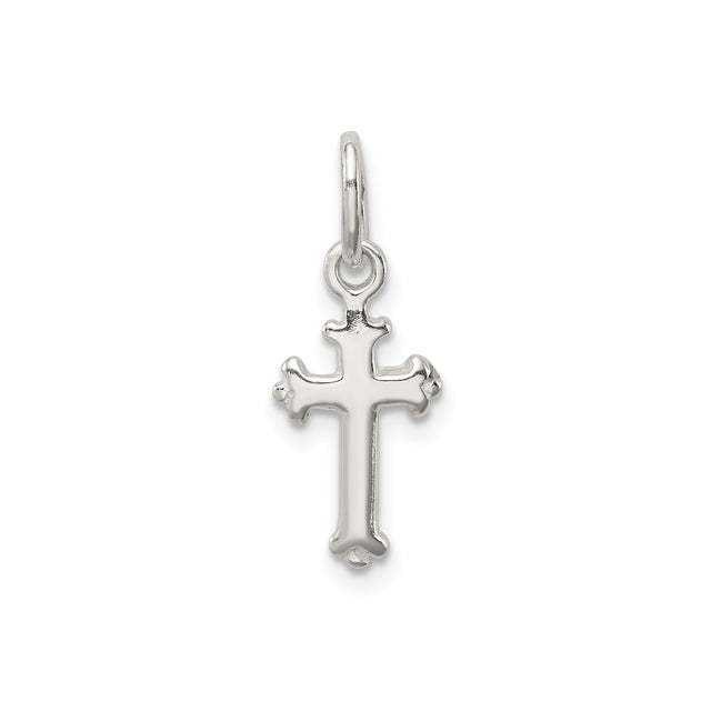 Sterling Silver Cross Pendant with Polished Fleur Design, Unisex Religious Charm