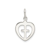 Sterling Silver Cross Pendant with Heart Charm and Faith Design for Men and Women