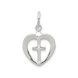 Sterling Silver Cross Pendant with Heart Charm and Faith Design for Men and Women