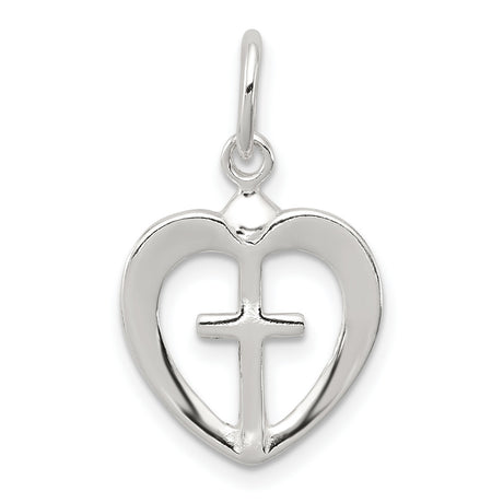 Cross Heart Charm Pendant in Real 925 Sterling Silver