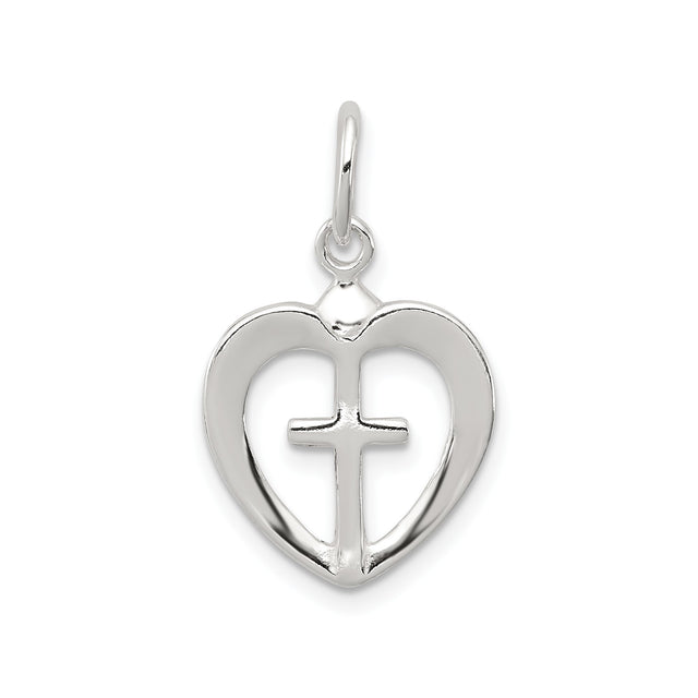Sterling Silver Cross Pendant with Heart Charm and Faith Design for Men and Women
