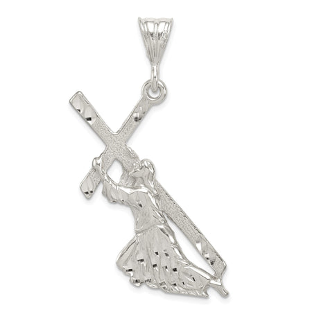Sterling Silver Cross Pendant with Saint Andrew Figure and Textured Design