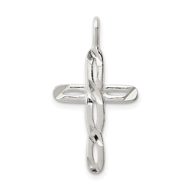 Sterling Silver Cross Pendant Featuring Twisted Design and Mirror Finish for Men and Women