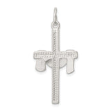 Sterling Silver Cross Pendant with Draped Robe Design, Satin Texture and High Polish Accents