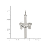 Sterling Silver Cross Pendant with Draped Robe Design, Satin Texture and High Polish Accents