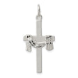 Sterling Silver Cross Pendant with Draped Robe Design, Satin Texture and High Polish Accents