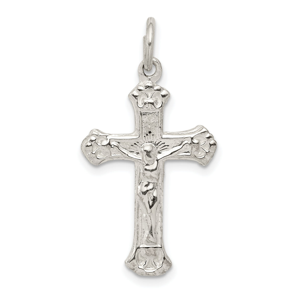 Sterling Silver Crucifix Cross Pendant with Flared Tips and Detailed Jesus Design