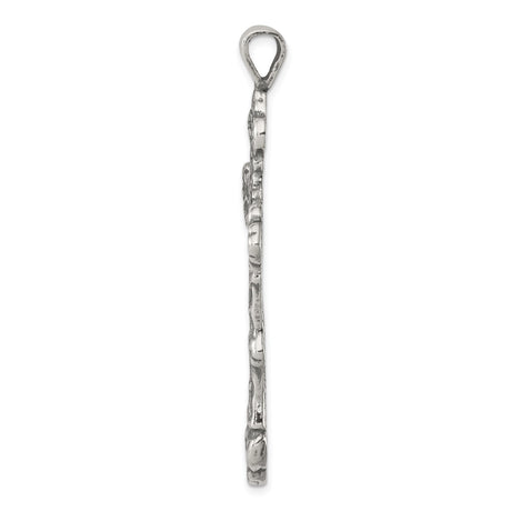 Sterling Silver Cross Pendant with Baroque Detailing, Starburst Accent, and Scrollwork Design