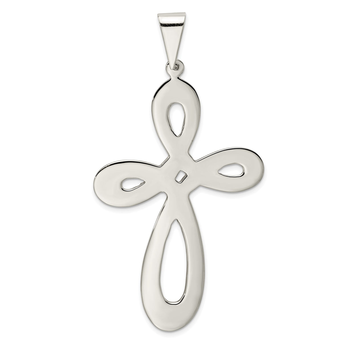 Sterling Silver Cross Pendant with Sleek Curved Design and Open Loop Detail