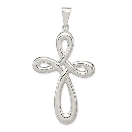 Sterling Silver Cross Pendant with Sleek Curved Design and Open Loop Detail