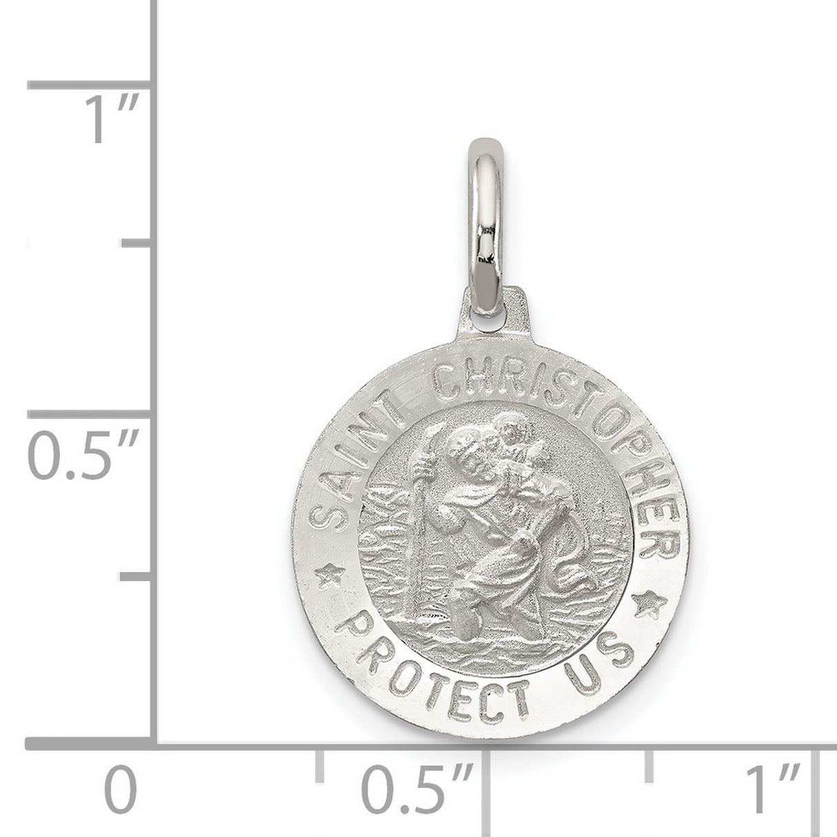 Round Saint Christopher Protect Us Words Charm Pendant in Real 925 Sterling Silver