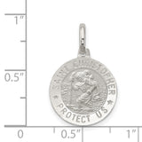 Round Saint Christopher Protect Us Words Charm Pendant in Real 925 Sterling Silver