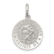 Round Saint Christopher Protect Us Words Charm Pendant in Real 925 Sterling Silver