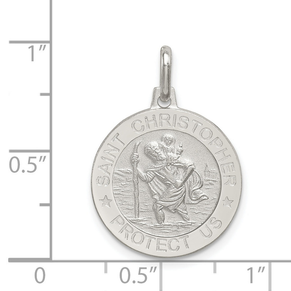 Round Solid Saint Christopher Protect Us Words Disc Charm Pendant in Real 925 Sterling Silver