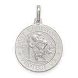 Round Solid Saint Christopher Protect Us Words Disc Charm Pendant in Real 925 Sterling Silver