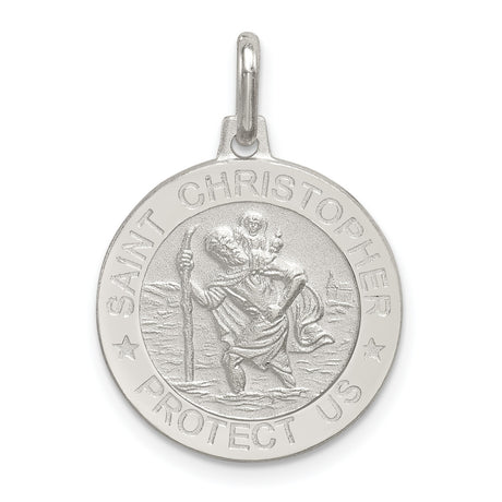 Round Solid Saint Christopher Protect Us Words Disc Charm Pendant in Real 925 Sterling Silver