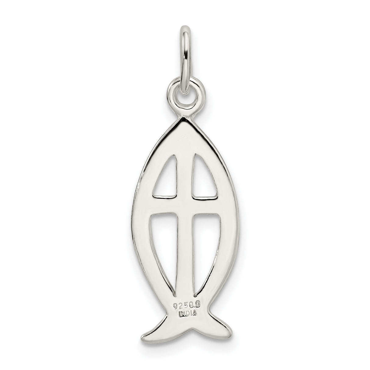 Solid Ichthus Fish With Cross Charm Pendant in Real 925 Sterling Silver