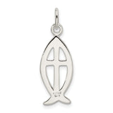 Solid Ichthus Fish With Cross Charm Pendant in Real 925 Sterling Silver