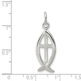 Solid Ichthus Fish With Cross Charm Pendant in Real 925 Sterling Silver