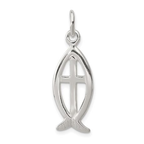 Sterling Silver Cross Pendant with Ichthus Fish Symbol, Religious Christian Jewelry for Men and Women