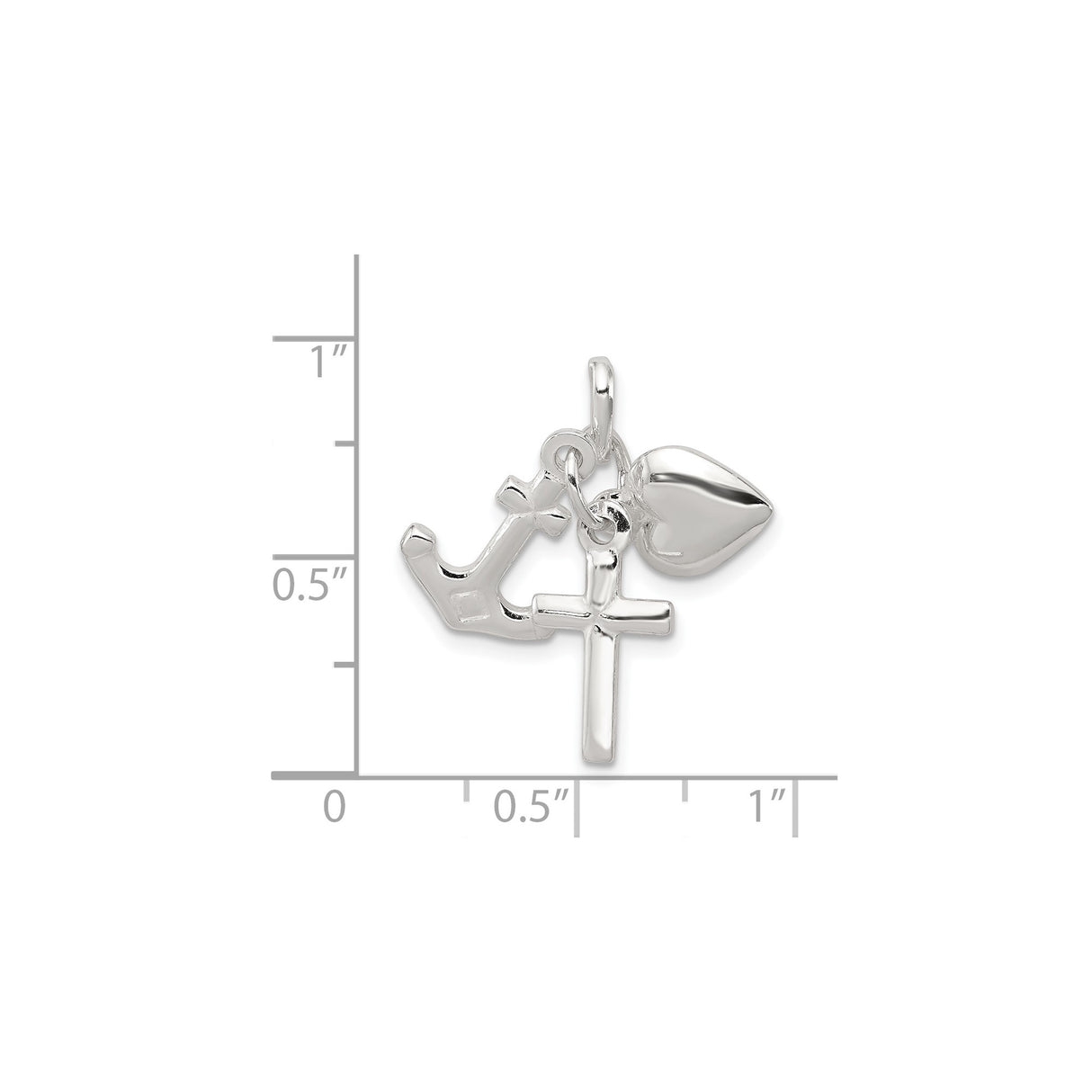 Sterling Silver Charm Pendant with Cross, Heart, and Anchor Symbols of Faith, Hope, and Love